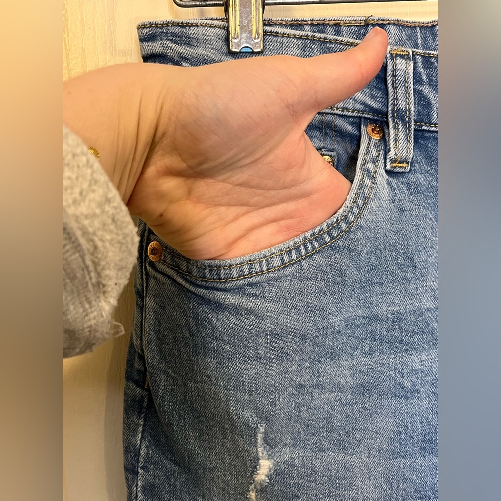& Denim Distressed Blue Denim Jeans - Picture 3 of 11